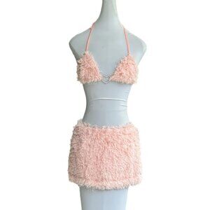 SHEIN ICON Tie Backless Fuzzy Halter Top and Bodycon Skort Size M New EU…